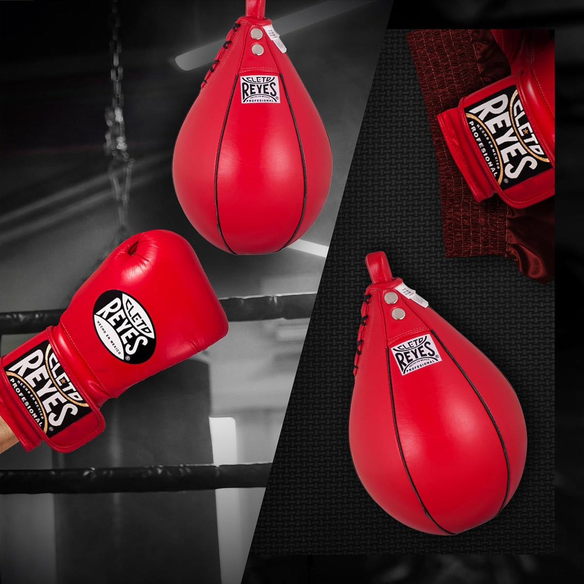 CLETO REYES Platform Leather Punching Speed Bag for Boxing, MMA, Muay Thai, Training Equipment, Classic Red, Small