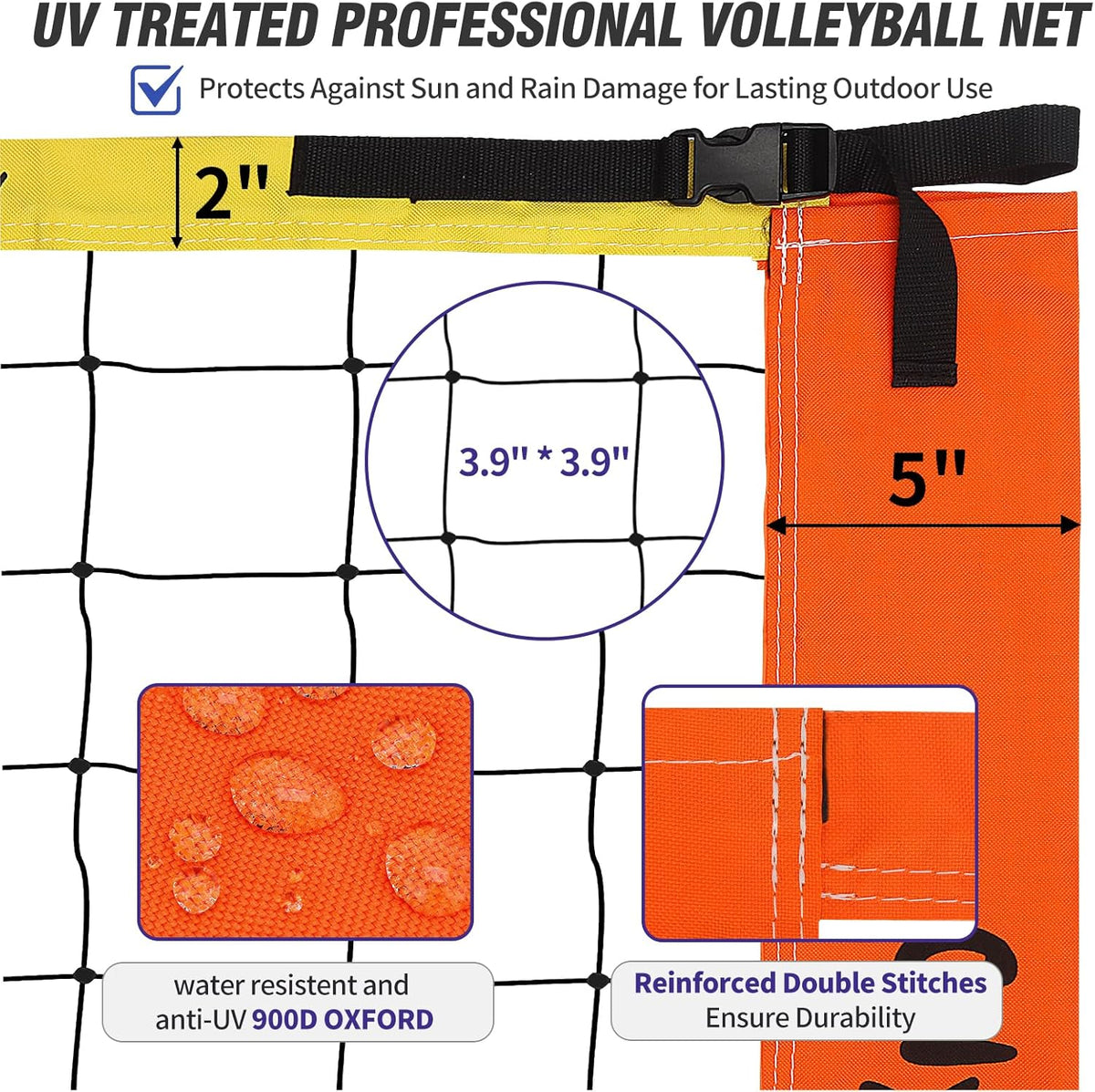 Portable Outdoor Volleyball Net Set System for Backyard Beach with Heavy Duty Poles, Durable Net, PU Volleyball & Pump, Carry Bag