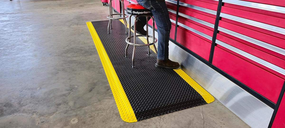 Rhino Mats, American Classic Diamond Anti-Fatigue Mats, Industrial Ergonomic Comfort Standing Mat for Work, Home, Garage, Office, Kitchen or Anywhere (Black/Yellow 1" Thick, 2 FT. x 8 FT.)
