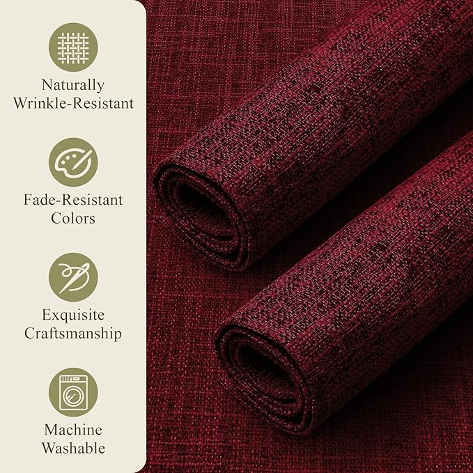 KXN Christmas Placemats Set of 8, Dual-Layer Thickened Faux Linen Table Mats, Heat Resistant & Wrinkle-Free, Machine Washable Cloth Place Mats for Kitchen Dining Indoor Outdoor (Red)