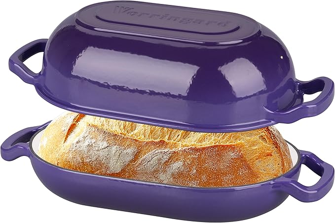 VORRINGARD Enameled Cast Iron Sourdough Bread Oven, Dutch Oven, Loaf Cast Iron Bread Pan for Homemade Bread Baking, Meatloaf Pan with Lid, 5QT, Purple
