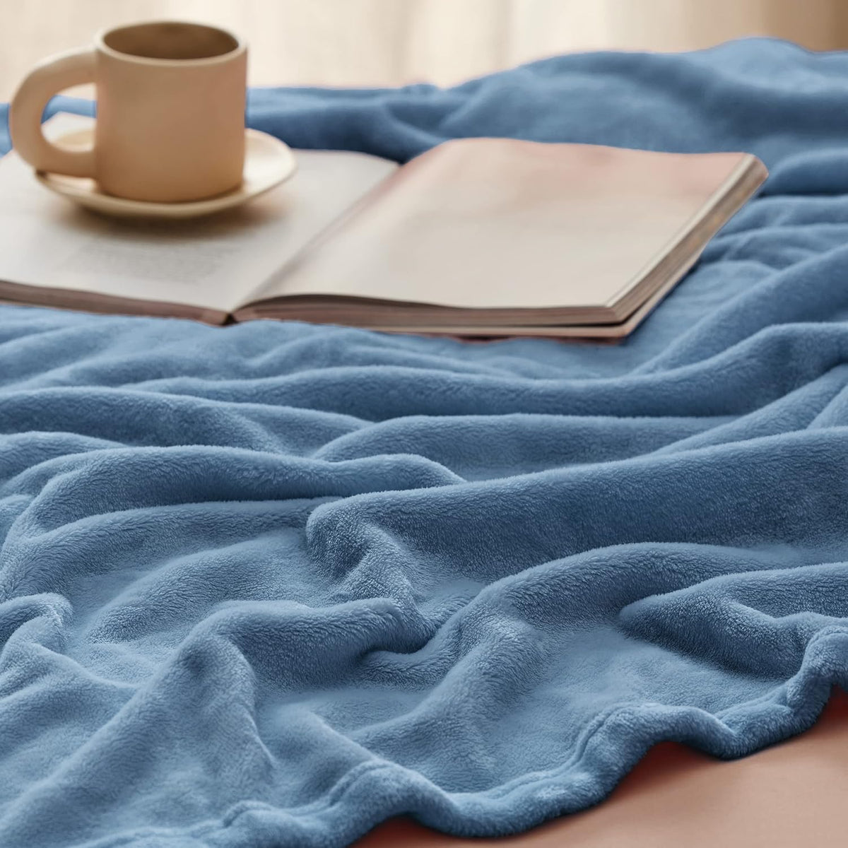 Bedsure Fleece Blankets Queen Size Washed Blue - Bed Blanket Soft Lightweight Plush Fuzzy Cozy Luxury Microfiber, 90x90 inches