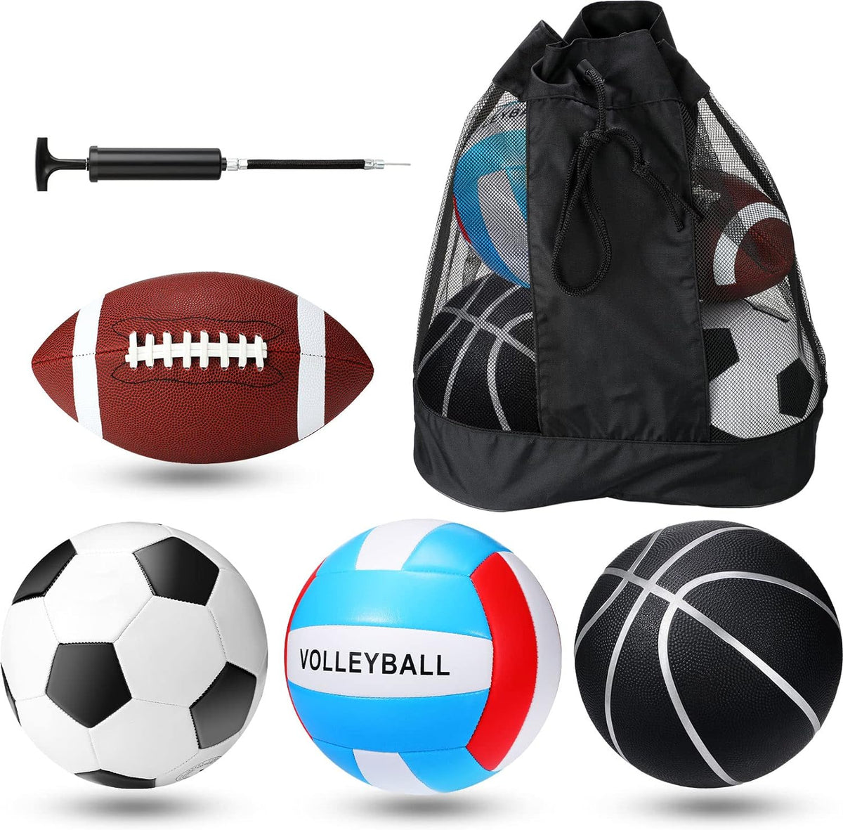 Jerify 4 Pcs Sport Balls Set Official Size Athletic Balls Include Soccer, Football, Basketball, Volleyball for Indoor Outdoor Game Teens Youth Adult Operation Christmas Ball Gifts