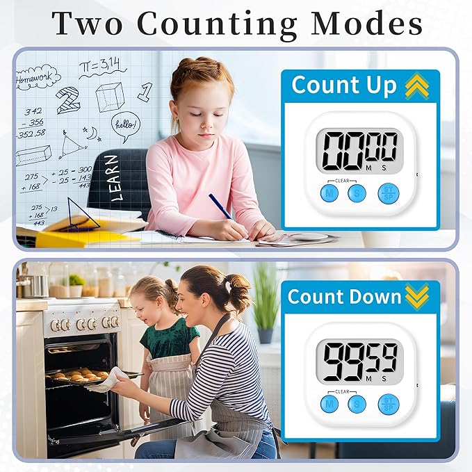ZILLEEN 6 Pack Kitchen Timers for Cooking Digital Classroom Timers for Teachers Kids White Blue Green
