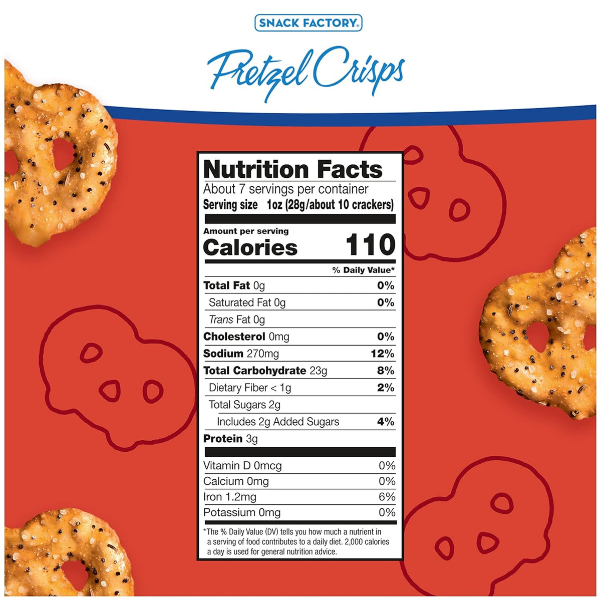 Snack Factory Everything Pretzel Crisps, Non-GMO, 7.2 OZ Resealable Bag (Pack of 2)