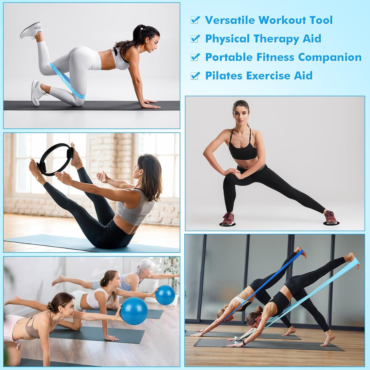 Pilates Ring Set Exercise Equipment with Exercise Bands Resistance Bands Set, Pilates Ball, Sliding Disks – Workout Equipment Home Gym Includes Complete Fitness Poster