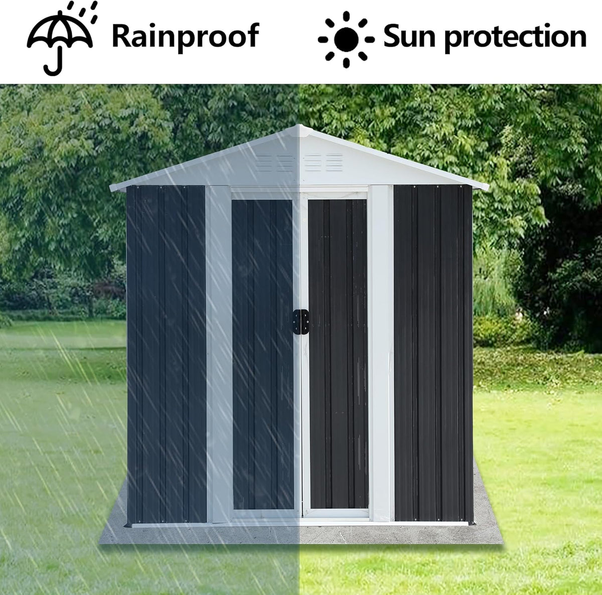 5x3 FT Outdoor Storage Shed, Metal Garden Shed with Lockable Sliding Doors, Small Outside Tool Shed with Sloped Roof & 4 Air Vents, Waterproof Storage Building for Backyard, Patio, Lawn, Gray