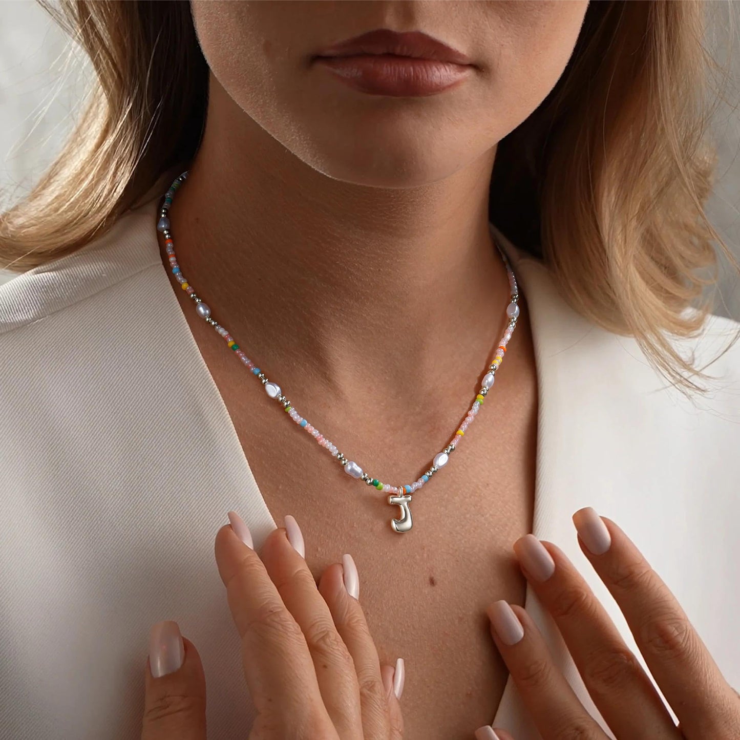 Ritach Silver Initial Necklace A - Women Girls' Birthday Gifts, Beaded Necklace with Silver Pendant