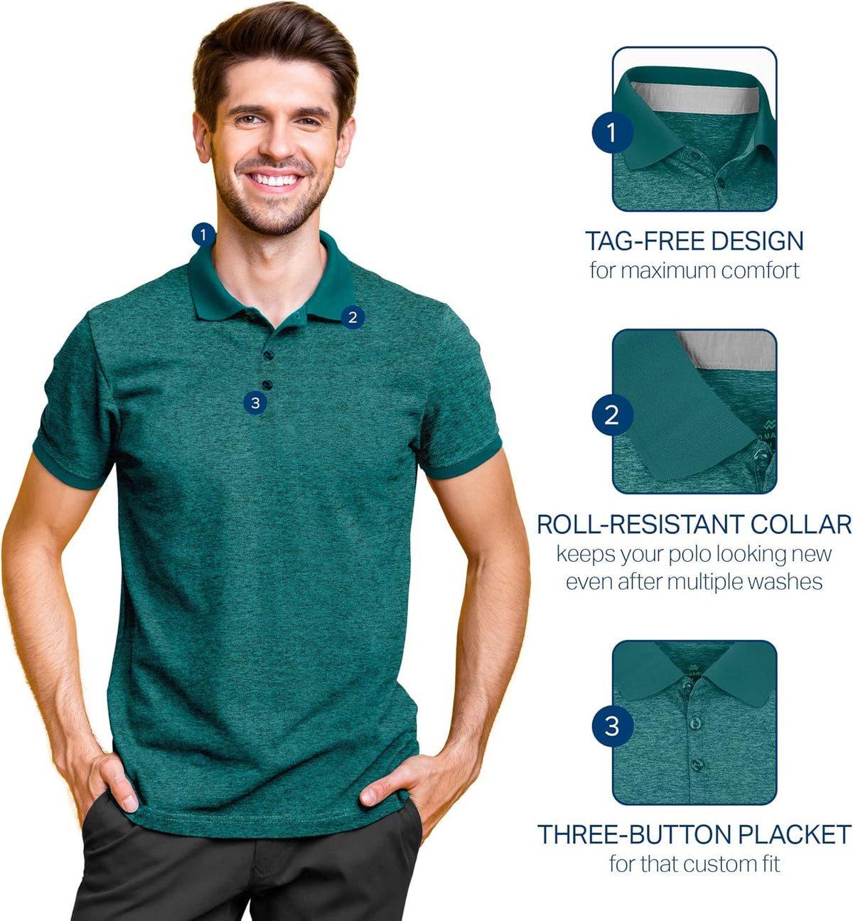 Mio Marino Golf Polo Shirts for Men - Dry Fit - Ultra-Thin Breathable Fabric