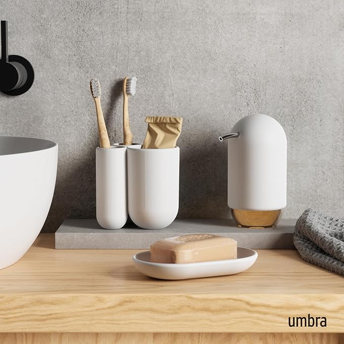 Umbra Touch Soap Dispenser Pump 13 oz (384 ml) Capacity for Liquid Soap or Hand Sanitizer, Easy to Refill, White