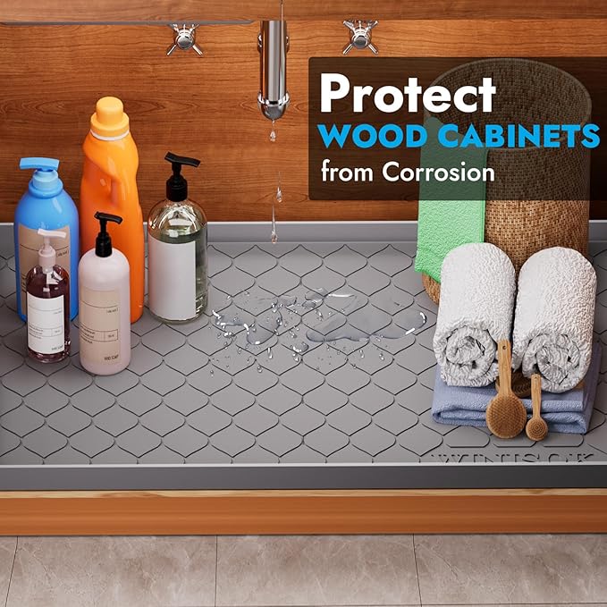 Winisok Silicone Under Sink Mat 28" x 22", kitchen Essentials and Gadgets, Shelf liner and Cabinet Protector, Home Organizers and Storage, Waterproof Bathroom Tray