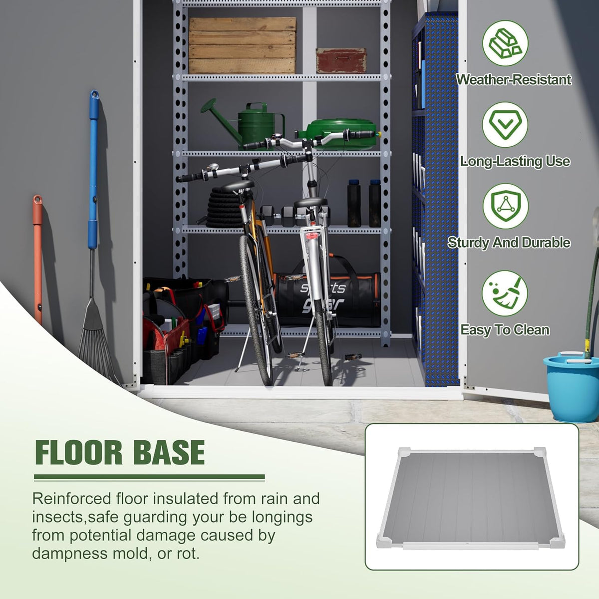 6x6 Resin Outdoor Storage Shed Kit-Perfect to Store Patio Furniture, Garden Tools Bike Accessories, Beach Chairs and Lawn Mower, Grey & White