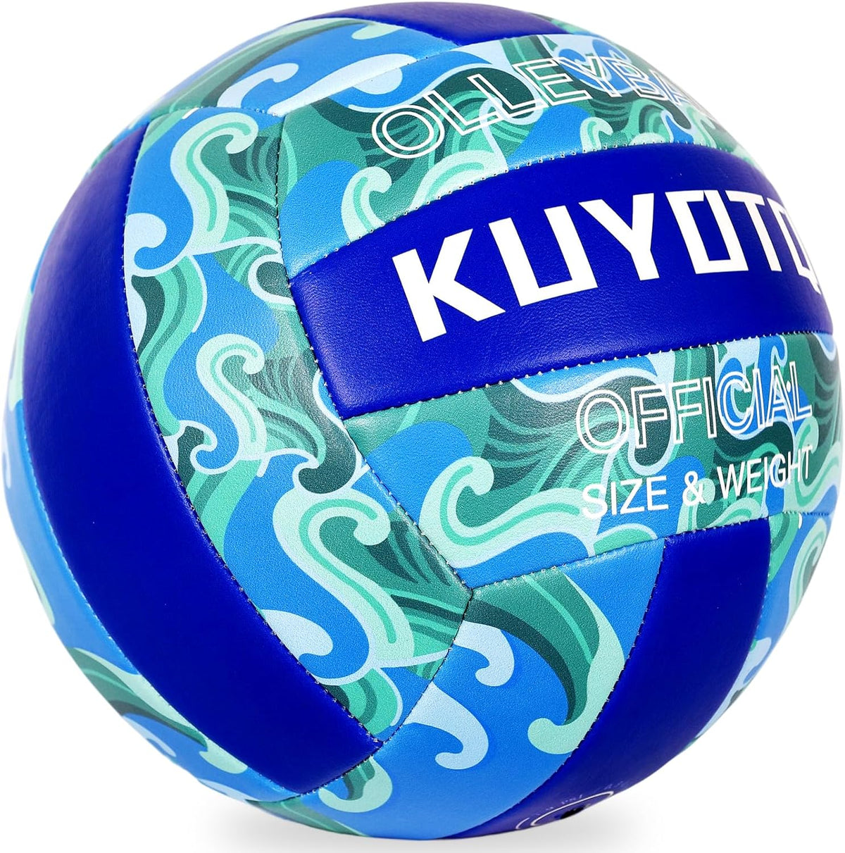 KUYOTQ Official Size 5 in&Outdoor Beach Volleyball,3MM Thickened Surface Soft Leather Youth Womens Mens Volleyball for Game Gym Training(Deflated) (Blue-Wave)