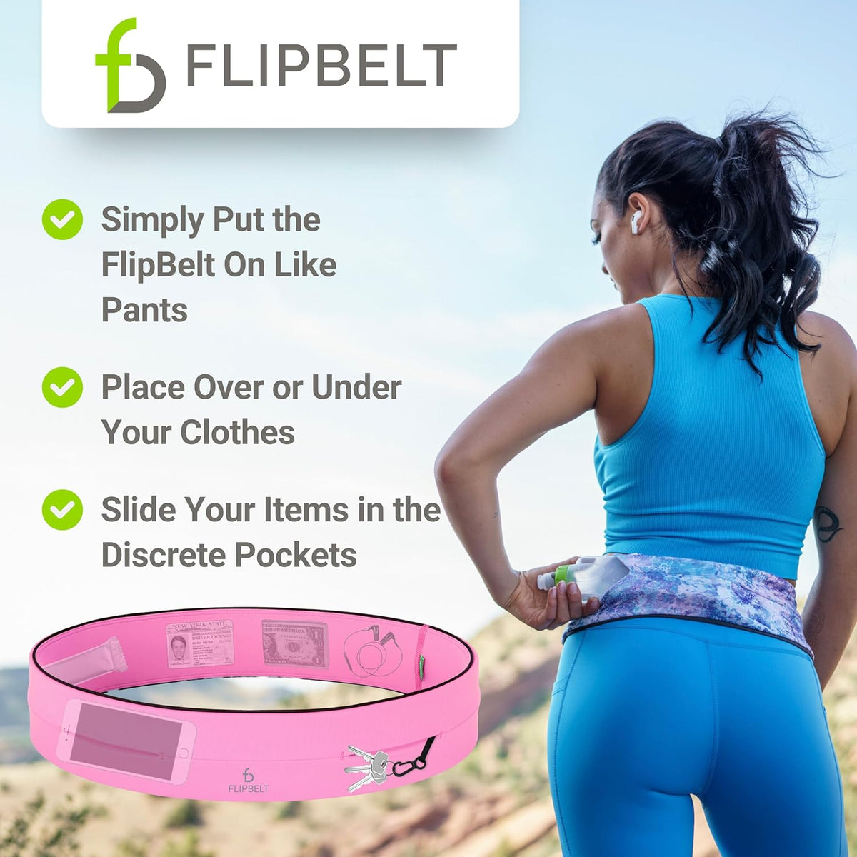 FlipBelt Classic Running Belt, Running Fanny Pack for Women and Men, USA Company