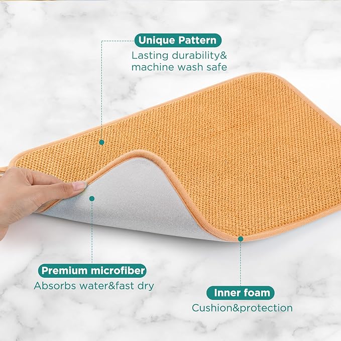 GeeRic Microfiber Dish Drying Mat, Super Absorbent Kitchen Dish Drying Pad for Mother's Day, Reversible Gift Mats for Countertop, 12*16 inch Yellow-Orange