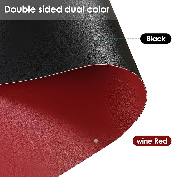 Leather Desk Mat,1.8mm Thick,15.75x23.6 Inch Desk Cover,Nightstand Cover,Night Stand Cover for Top,Night Stand Cover,Side Table Cover,Night Stand Mat(Black+Wine Red,15.75x23.6)