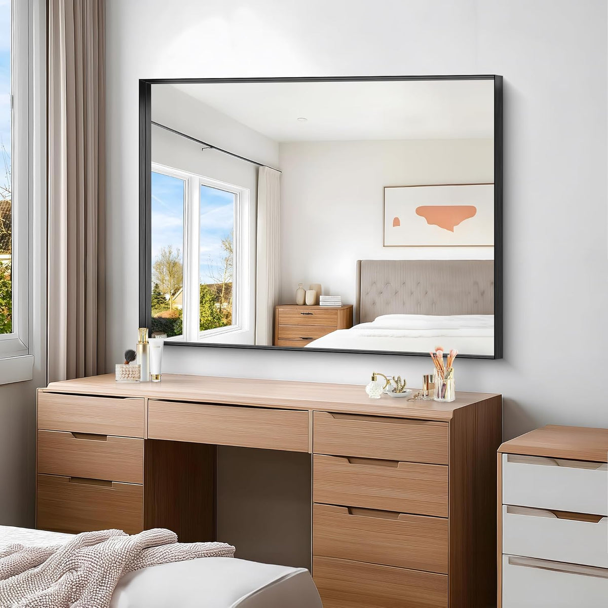 Black Bathroom Mirror, 36x48 Inch Rectangular Deep Frame Mirror, Large Wall Mounted Bathroom Vanity Mirror Over Sink for Bedroom,Restroom, Living Room, Hangs Vertically or Horizontally