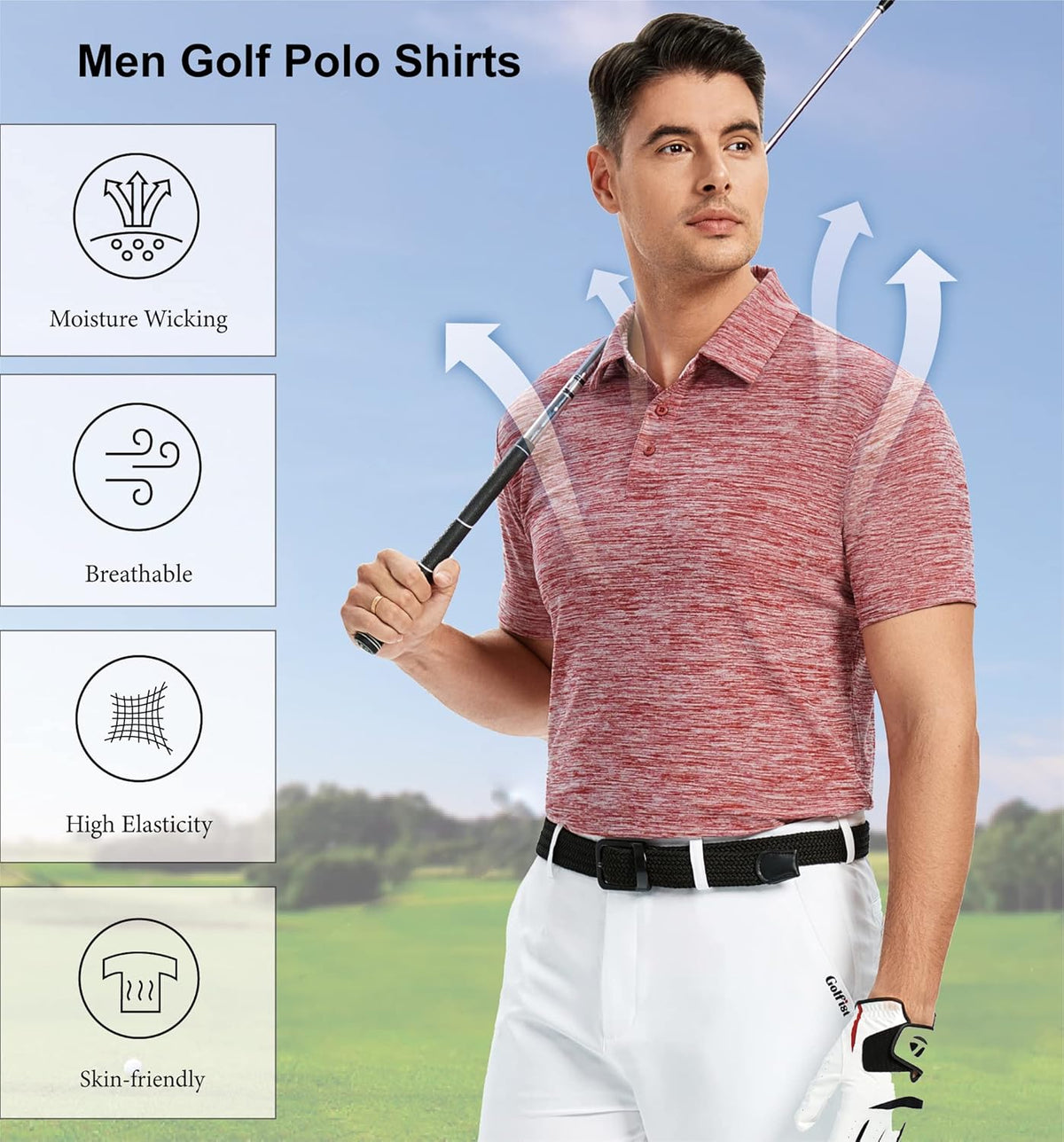 WARHORSEE Golf Polo Shirts for Men Short Sleeve Wrinkle Free 4 Way Stretch Moisture Wicking Performance Collared Tshirts