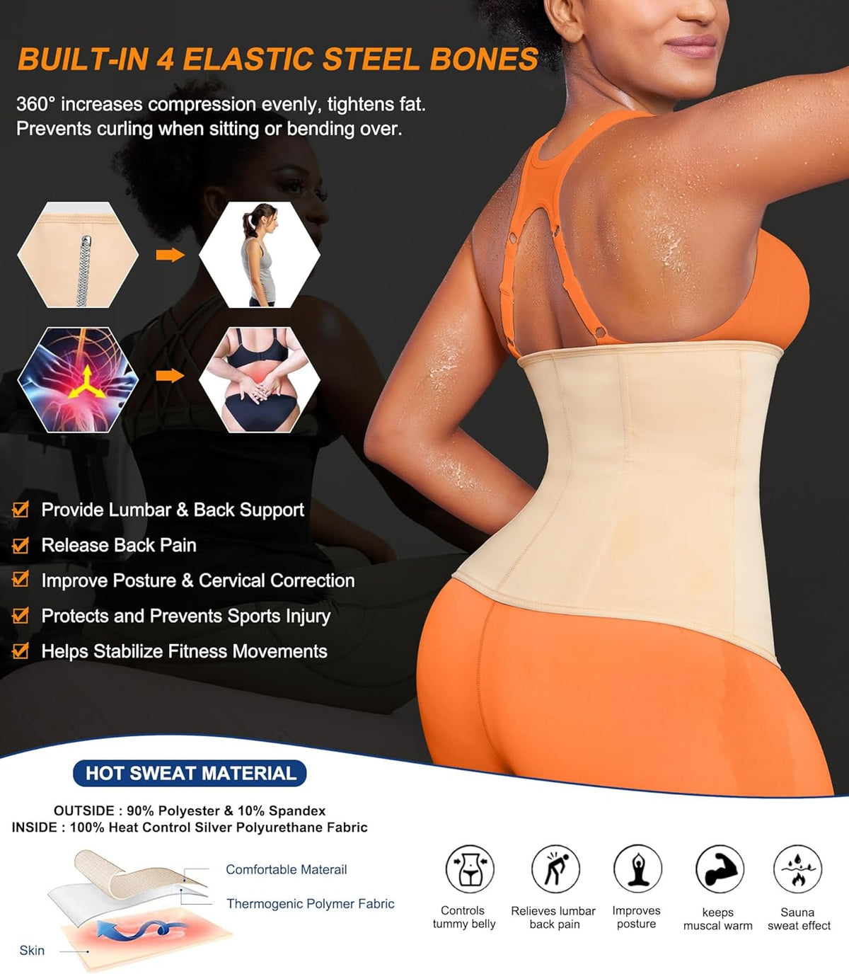 TrainingGirl Waist Trainer for Women Lower Belly Waist Trimmer Corset Tummy Wrap Workout Sweat Belt Band Sports Sauna Suit