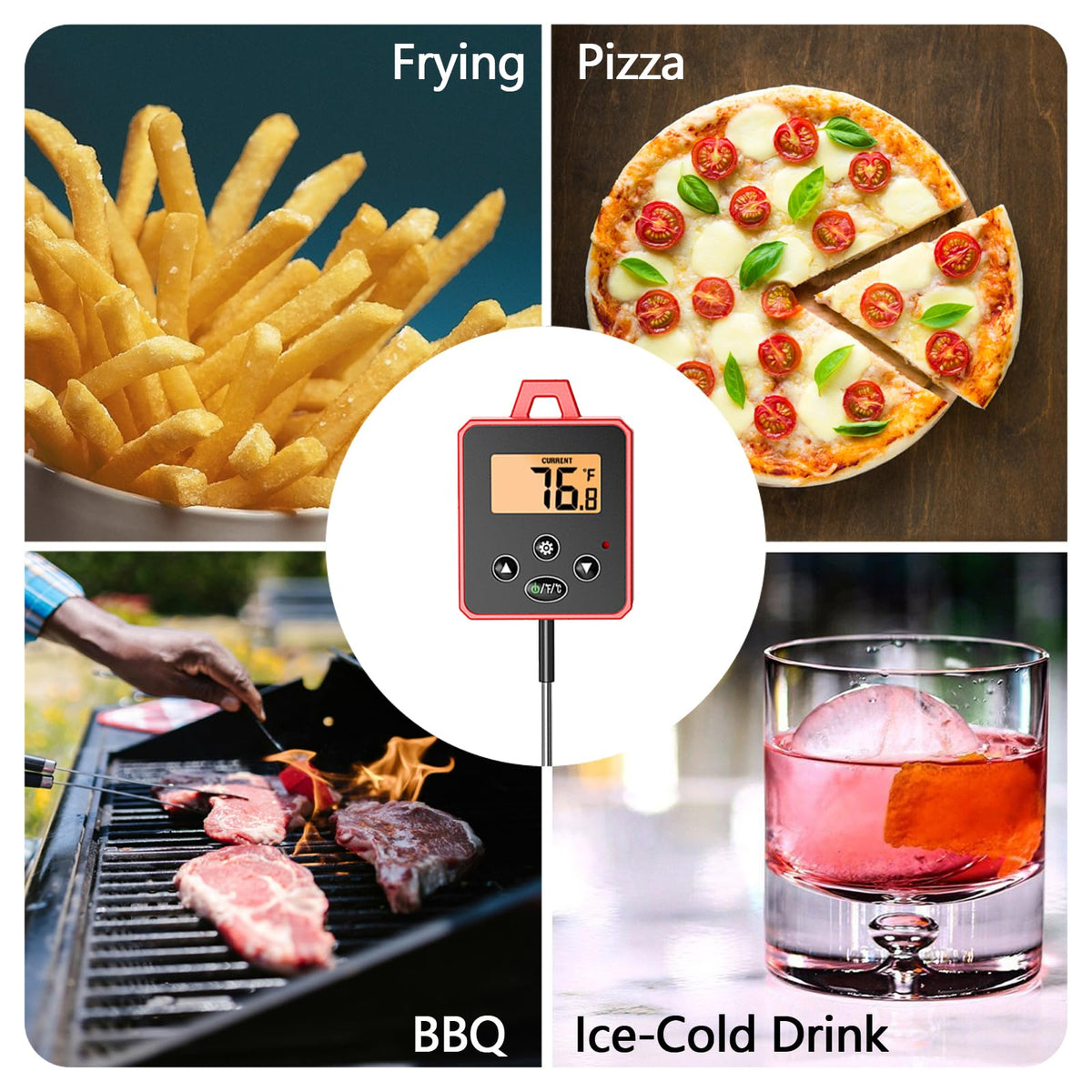 Timloon Waterproof Digital Candy Thermometer for Candy Making, Instant Read Cooking Thermometer with Pot Clip, Backlight LCD, 8" Long Probe, Temperature Alarm, ℃/℉ Switch for Kitchen, Outdoor BBQ