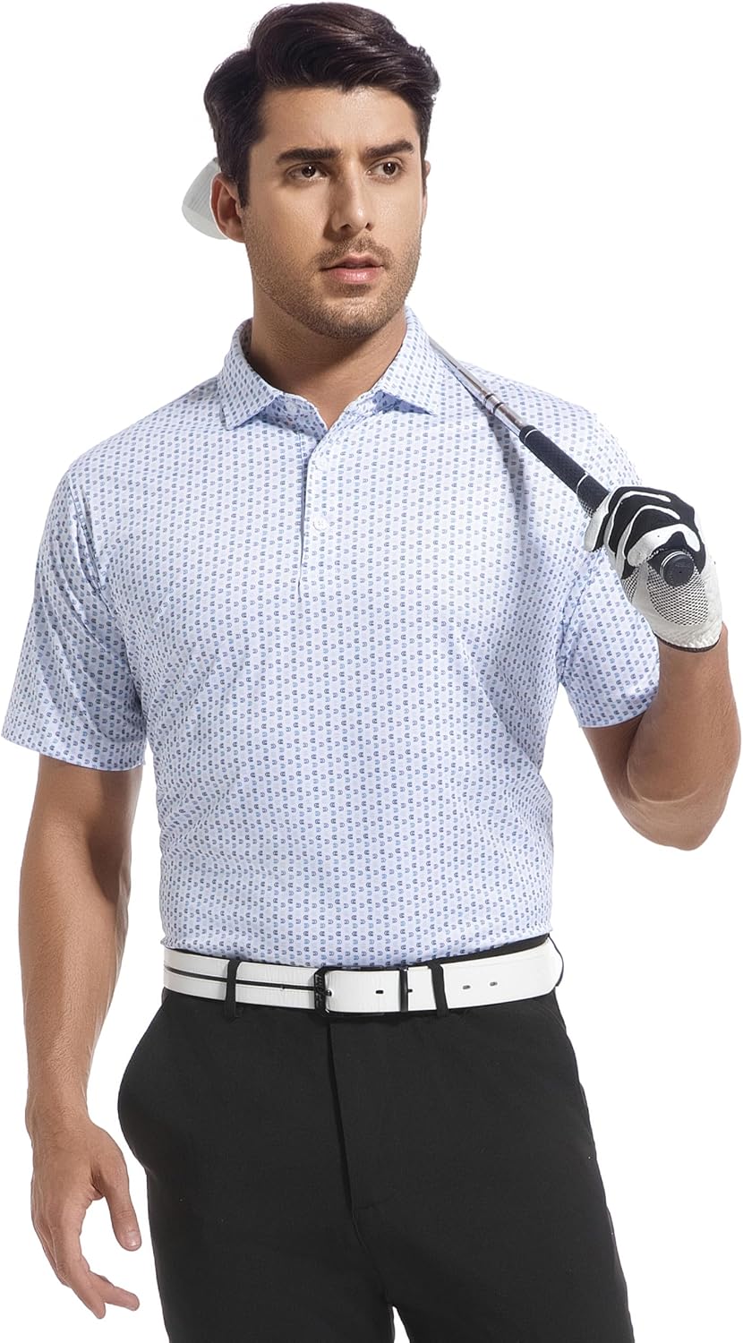 Alex Vando Mens Golf Shirt Moisture Wicking Classic Print Golf Shirts for Men