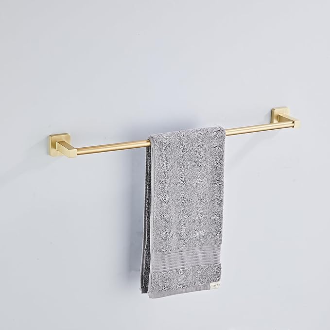 Brusehd Light Gold Bathroom Hardware Set 4 Pieces,Bathroom Accessories Set Stainless Steel Wall Mounted, Hand Towel Bar, Towel Ring, Robe Towel Hooks,Toilet Paper Holder,Towel Bar Set, 23.6 Inch…