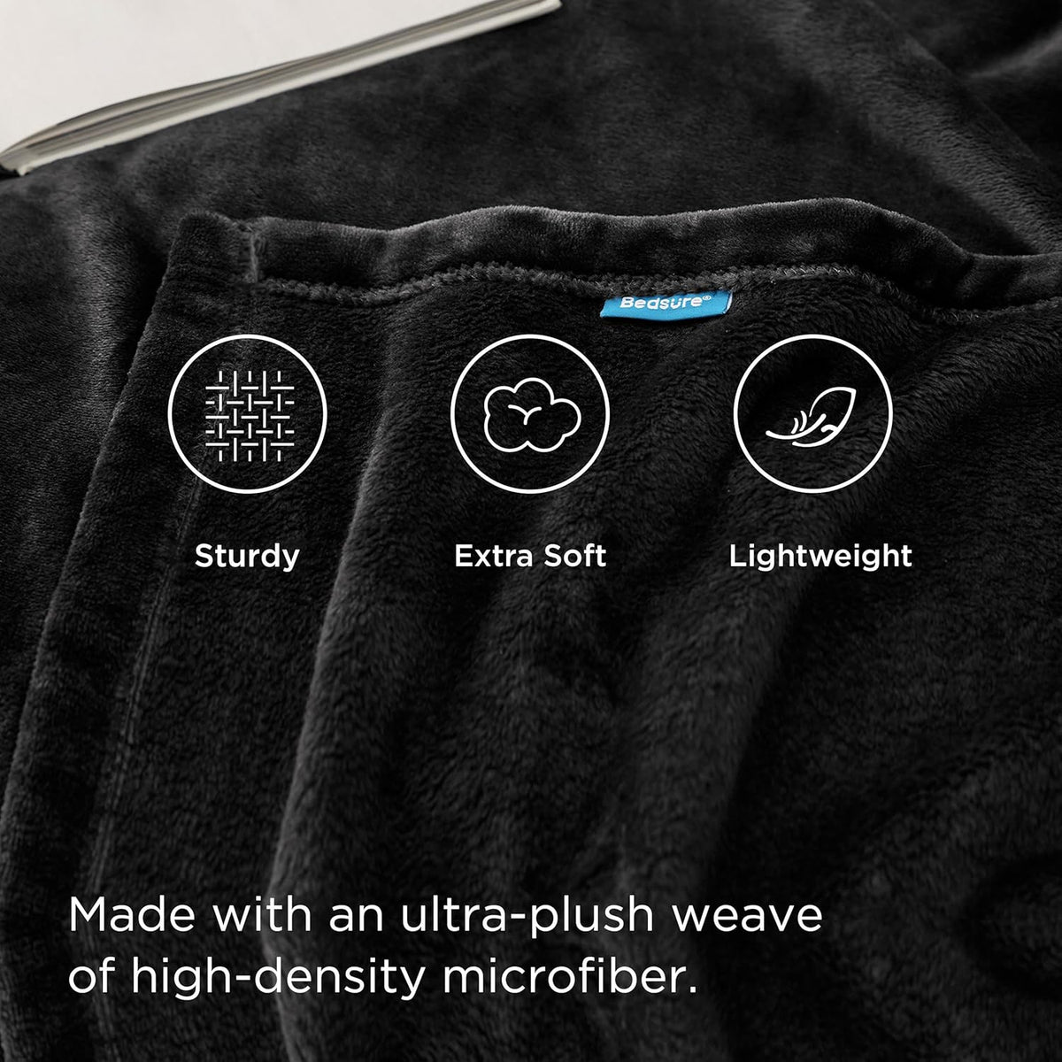 Bedsure Fleece Throw Blanket for Couch Black - Lightweight Plush Fuzzy Cozy Soft Blankets and Throws for Sofa, 50x60 inches