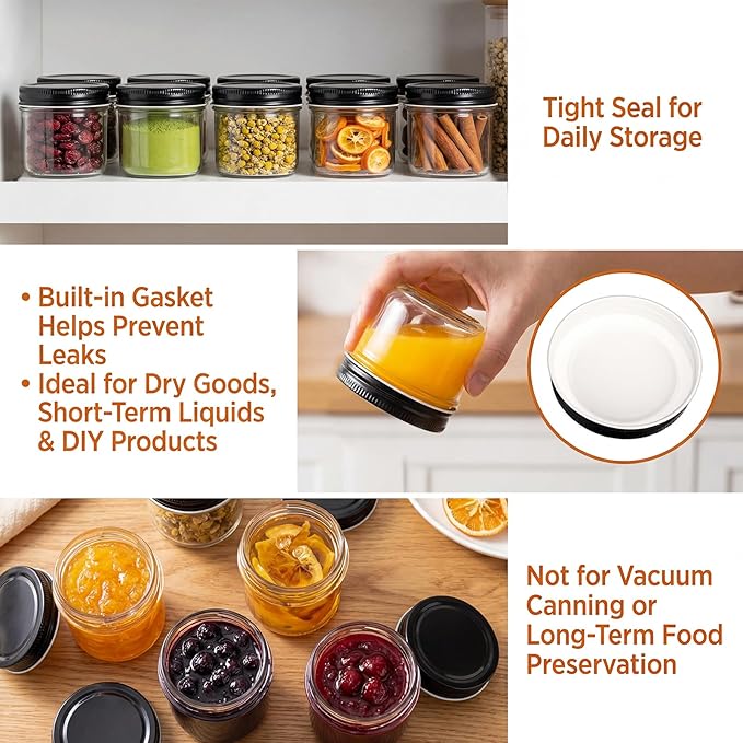 QAPPDA 40 Packs 4oz Glass Mini Mason Jars with Lids(Black), Clear Glass Jars Small Spice Canning Jars for Honey, Jam, Jelly, Wedding Favors, DIY Party Favors, Kitchen Food Storage