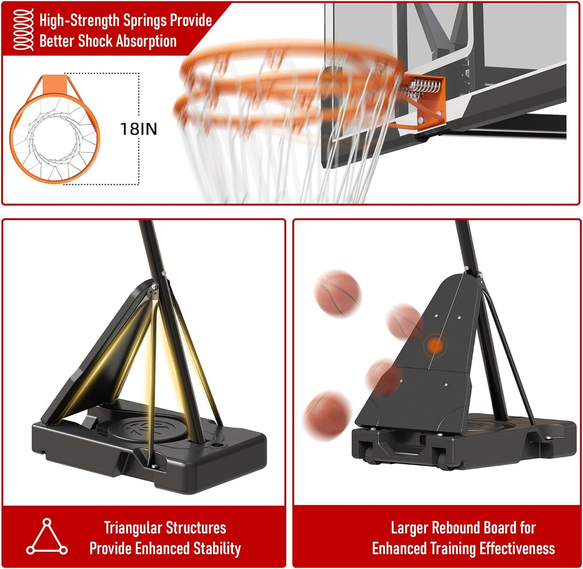 Basketball Hoop Outdoor with 44/54 Inch Shatterproof Backboard, 5.25-10FT Height Portable Basketball Hoop with Sandbag, Adjustable Basketball Goal System