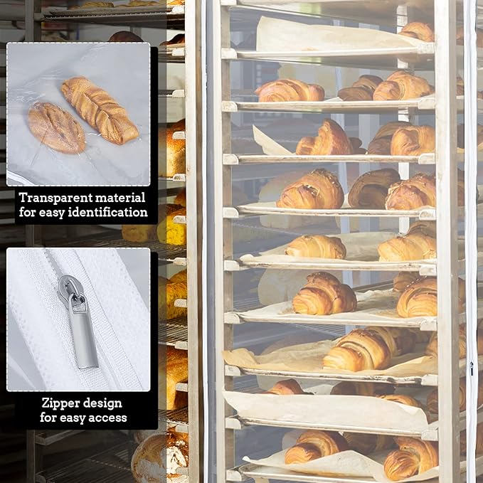 Riakrum 1 Pc Bun Pan Rack Cover Bakers Rack Cover 20 Tier Sheet for Home Kitchen Restaurant Dining Bakery 28" L x 23" W x 61" H (Clear,Peva)
