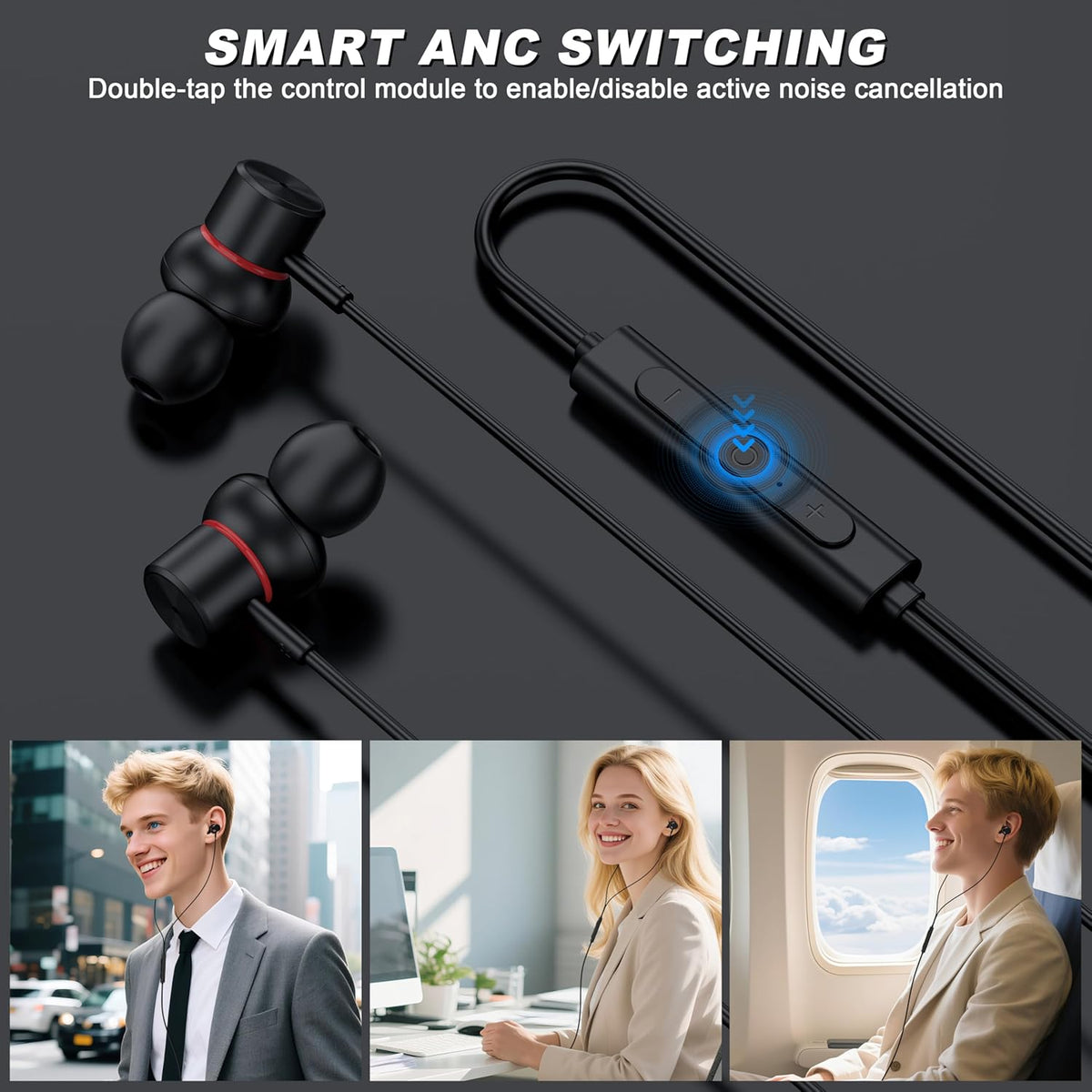 USB C Wired Headphones,【Active Noise Cancelling & One-Click ANC Toggle Button】 Ear Buds for iPhone 16 15 Pro Max USBC Earphones,Hi-Res Sound Type C Earbuds Compatible with iPhone/Android/Galaxy/iPad