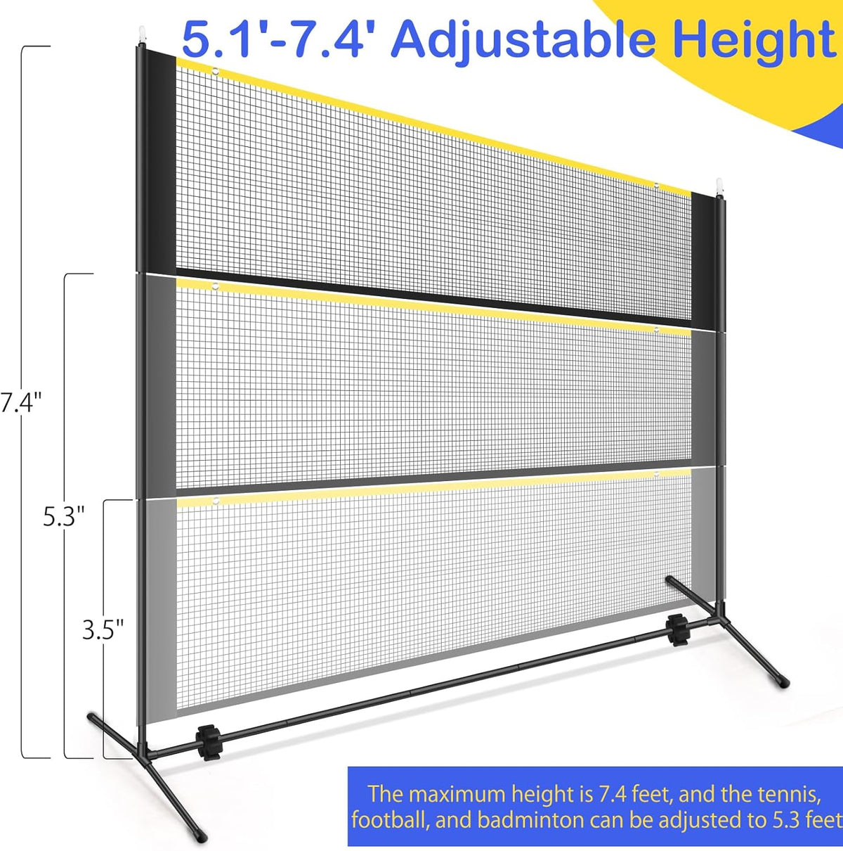 Badminton Pickleball Net, Adjustable Height Portable Badminton Net-2-in-1 Volleyball and Badminton Set, Pickleball Net for Tennis Indoor Outdoor Court