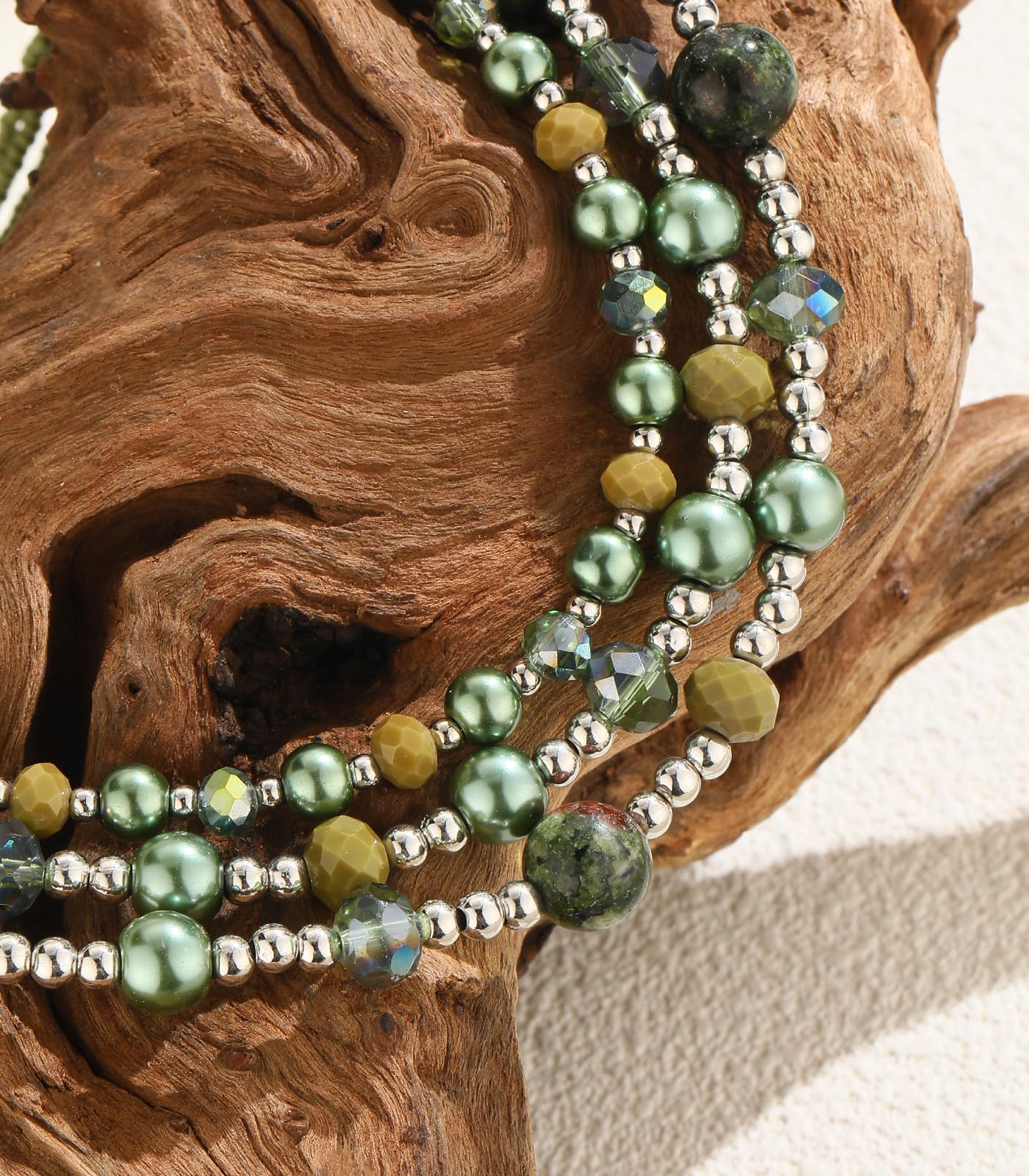 Noessla Beaded Statement Necklaces for Women Layered Chunky Bead Necklace Fashion Costume Jewelry Gifts for Mom(Green)