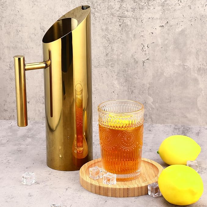 Funnymoom 3 Pack 53oz/1.5l Stainless Steel Water Pitcher Modern Metal Pitcher with Ice Guard Gold Carafe Drink with Handle or Iced Hot Drink Tea Juice Coffee Beer