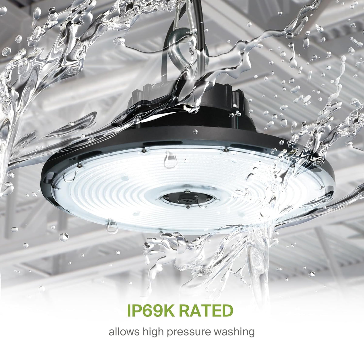 ASD LED High Bay UFO Light Fixture, Commercial Shop Lighting | Dimmable, IP69K Waterproof, DLC Premium, UL Listed | 500W 71400LM 5000K 100-277V | Warehouse, Garage, Workshop Lamp | Black