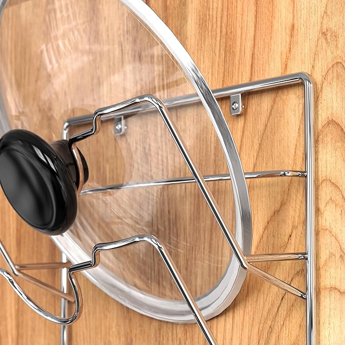 Simple Houseware Wall Door Mounted Pot Lid Rack, Chrome Finish