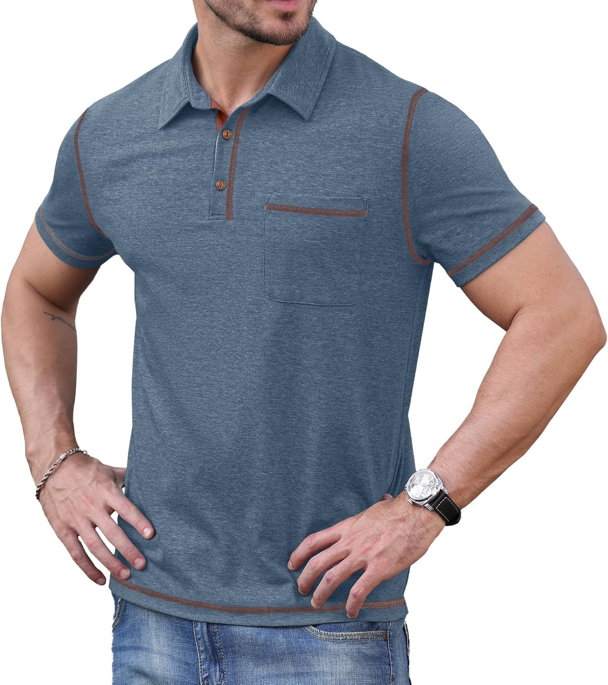 Sailwind Men's Short Sleeve Polo Shirts Casual Summer Classic Collared Golf Shirt with Pocket