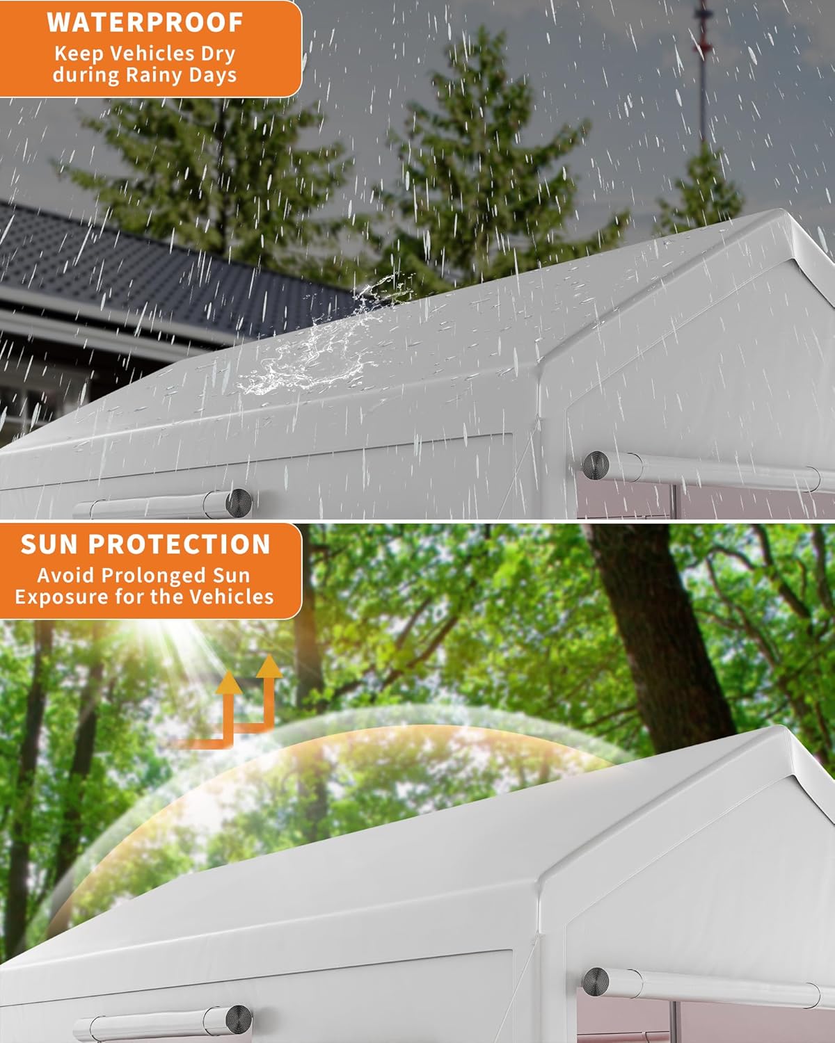 10 x 20FT Heavy Duty Carport with Roll-Up Windows, Portable Garage with Removable Sidewalls & Doors, Portable Car Tent Garage with Roll-Up Windows and All-Season Tarp, for Car, Truck,