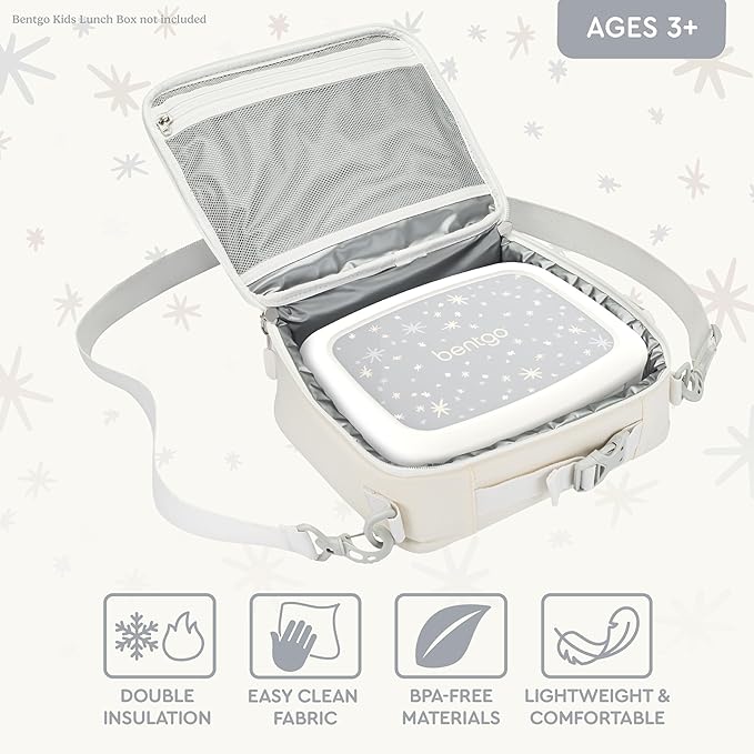 Bentgo Kids Lunch Bag (Whimsy & Wonder Collection) - Durable, Double-Insulated Lunch Bag for Kids 3+; Holds Lunch Box/Water Bottle/Snacks; Water-Resistant Fabric & Zip Pockets (Starry Sprinkle)
