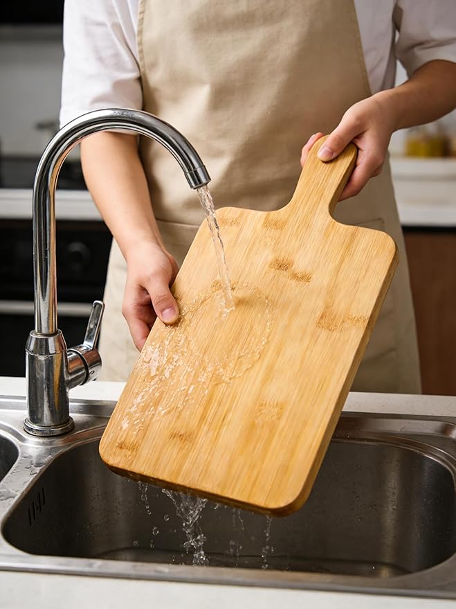 ZeQi Bamboo Cutting Board with Handle (16"L x 7.8"W), Wooden Cutting Boards, Chopping Board, Charcuterie Board, Serving board for Cheese, Bread, Pizza, Vegetables & Fruits