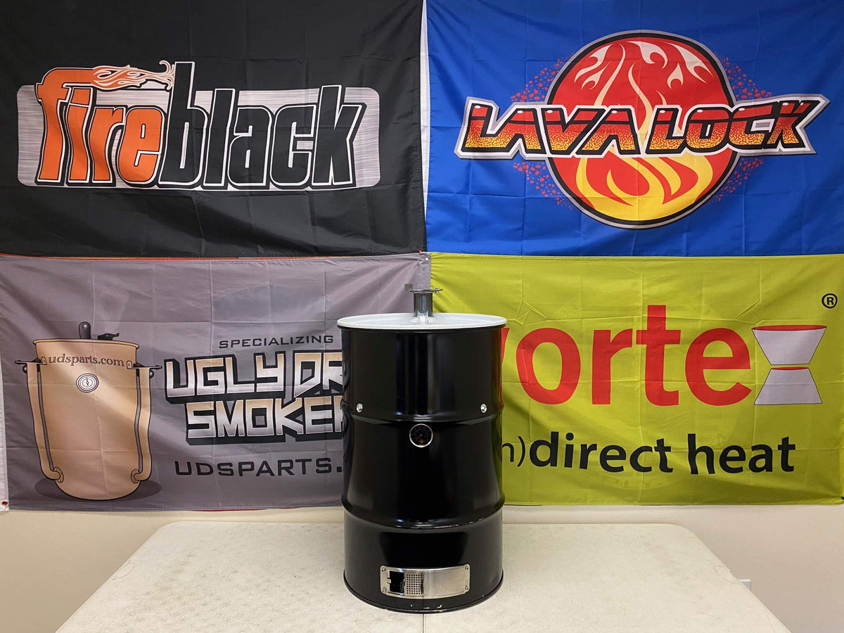 LavaLock DIY 30 Gallon Premium UDS Smoker Kit COMPLETE with DRUM, Charcoal Basket, Cooking Grate, Intake, Smoke Stack, Thermometer, Lid Handle UDS KIT