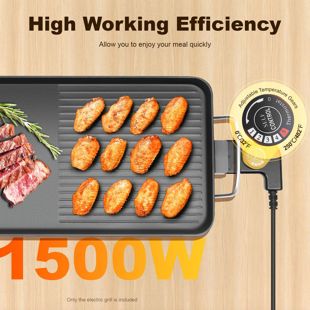 26" Large Electric griddle 1500W Teppanyaki Table Top Grill Griddle with Nonstick Surfaces & Adjustable 5 Temperature Setting for Indoor/Outdoor Use