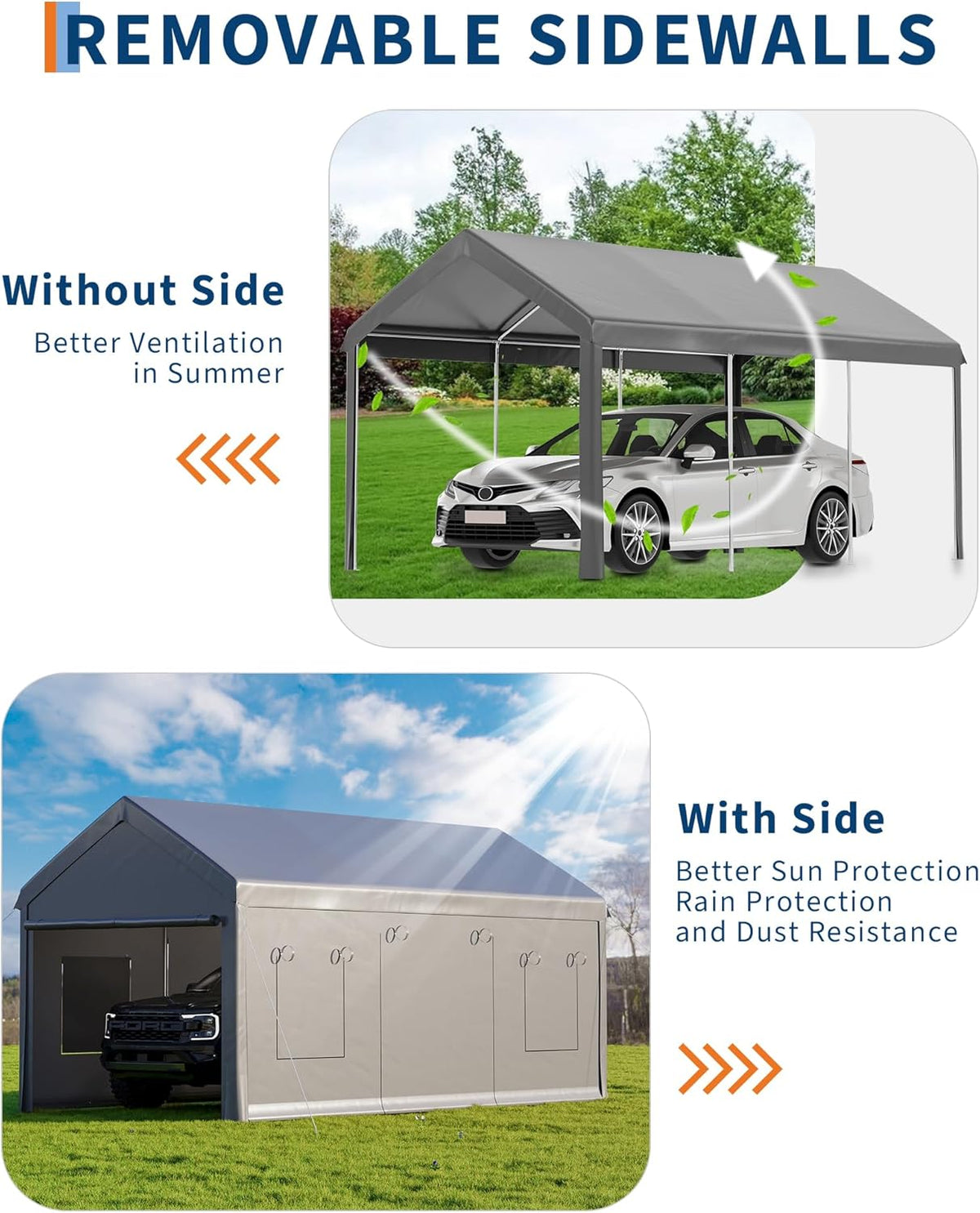 10 x 20FT Heavy Duty Carport with Roll-Up Windows, Portable Garage with Removable Sidewalls & Doors, Portable Car Tent Garage with Roll-Up Windows and All-Season Tarp, for Car, Truck,