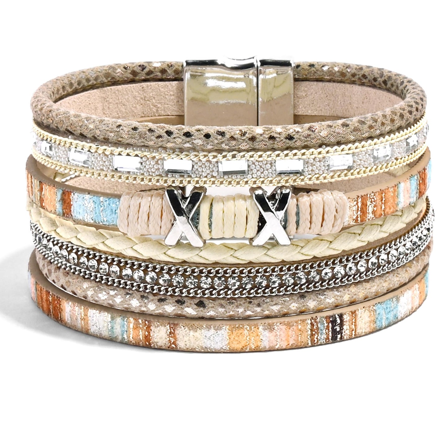 VIBILIA Boho Leather Wrap Bracelets for Women Trendy Layered Multi-Layer Boho Bracelets with Strong Clasp Jewelry for Women-Khaki