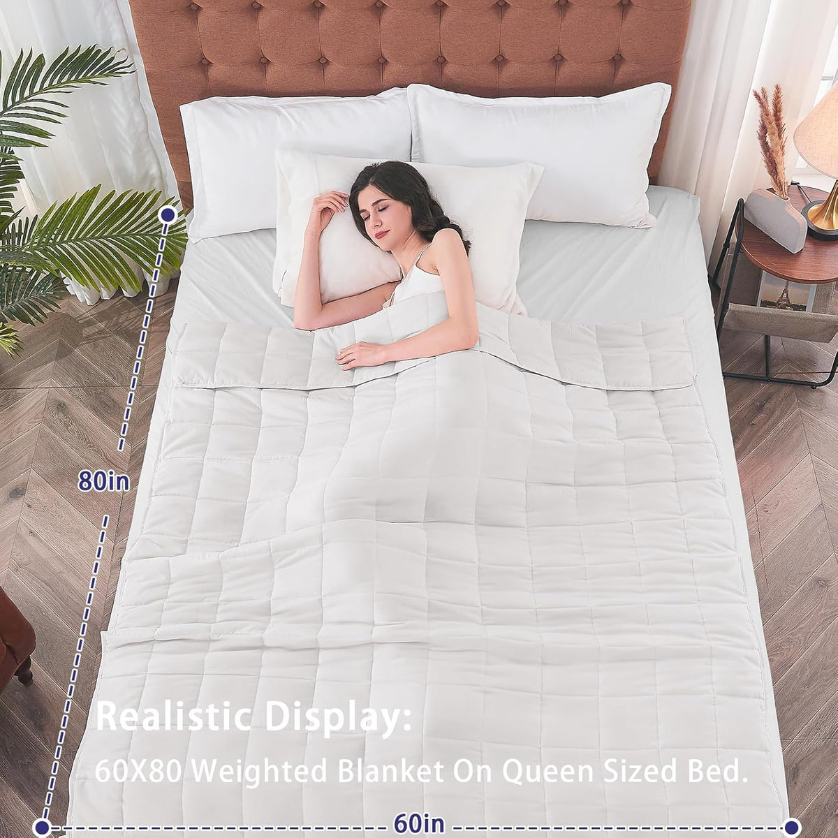 yescool Weighted Blanket for Adults (17 lbs, 60" x 80",White) Cooling Heavy Blanket for Sleeping Perfect for 160-180 lbs, Queen Size Breathable Blanket with Premium Glass Bead, Machine Washable