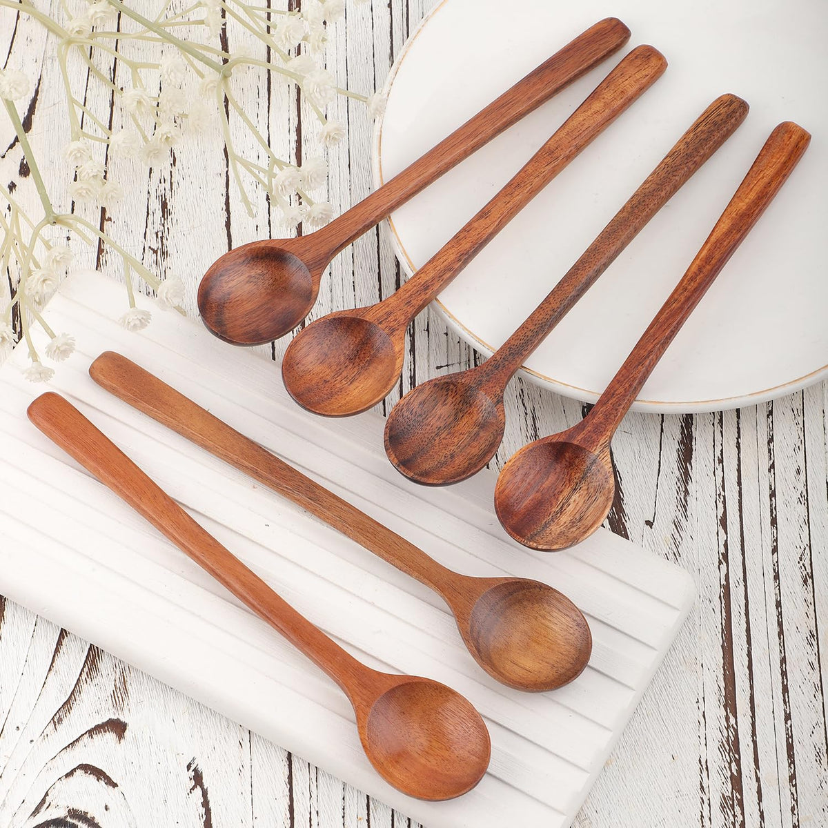 6pcs Small Wooden Spoons, 6.7 Inch Smooth Honey Spoon Mini Wood Teaspoon Dessert Table Spoons Sets for Cooking Serving Eating Stirring Coffee Tea Honey Sugar Soup Jar Condiment Kitchen Utensils