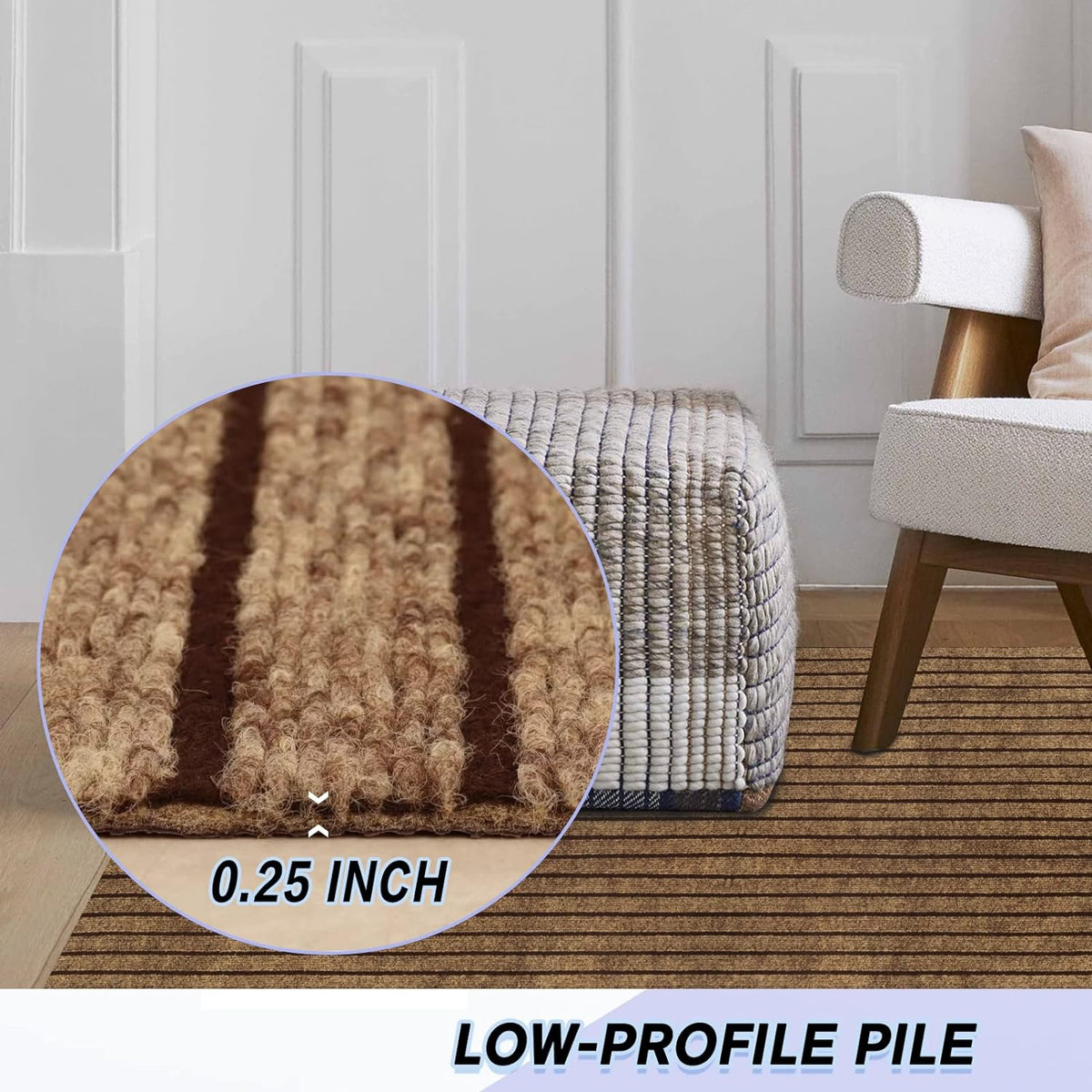 Custom Size Backed Non-Slip Area Rugs Runner, Easy Clean, Waterproof Runner Rugs for Hallway Entryway, Kitchen, Laundry, 3FT x 34FT, Brown Stripe