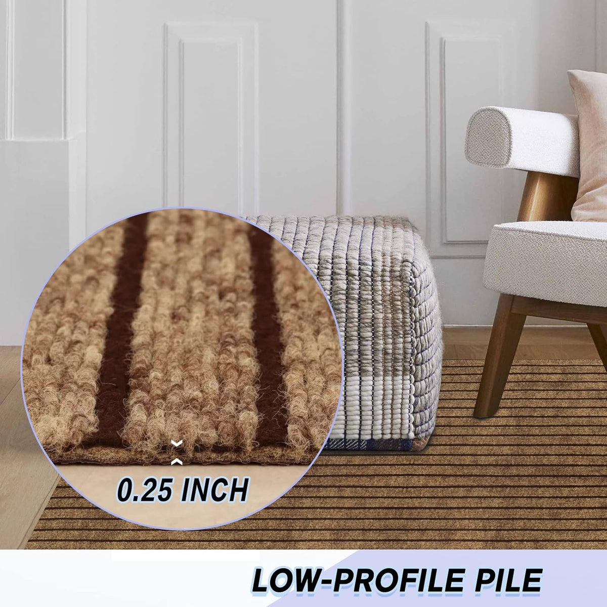 Custom Size Backed Non-Slip Area Rugs Runner, Easy Clean, Waterproof Runner Rugs for Hallway Entryway, Kitchen, Laundry, 3FT x 63FT, Brown Stripe