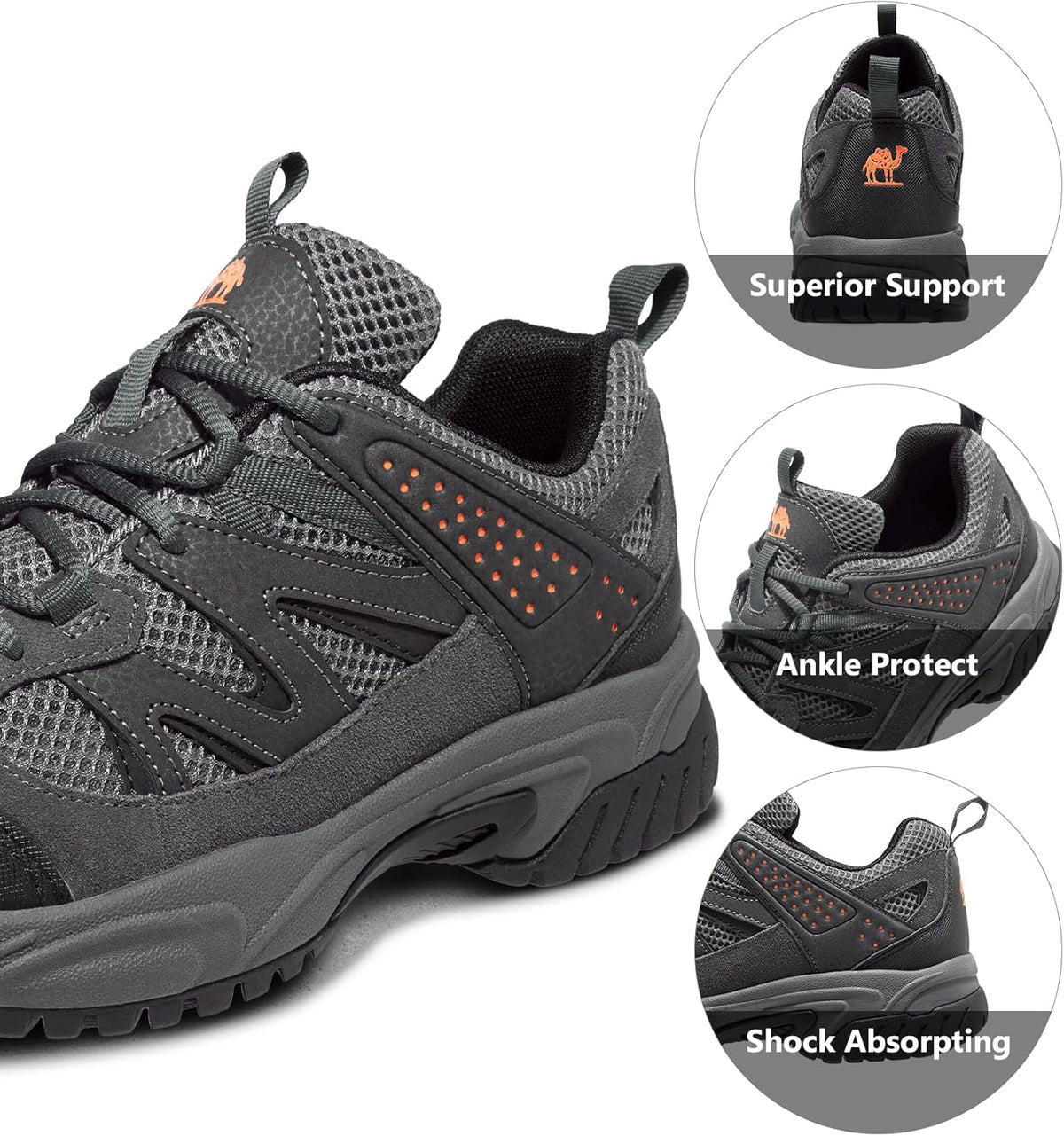 CAMELSPORTS Hiking Shoes Men Lightweight Non-Slip Breathable Sneakers Low Top Walking Shoes for Outdoor Trailing Trekking Walking Climbing