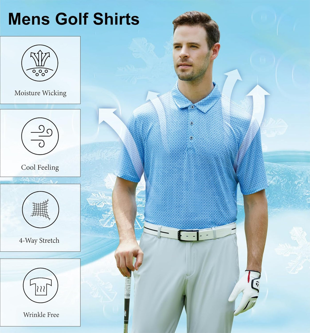 WARHORSEE Golf Polo Shirts for Men Short Sleeve Wrinkle Free 4 Way Stretch Moisture Wicking Performance Collared Tshirts